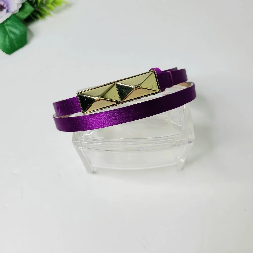 Talbots Bright Purple Silk Cotton Genuine Leather Skinny Belt